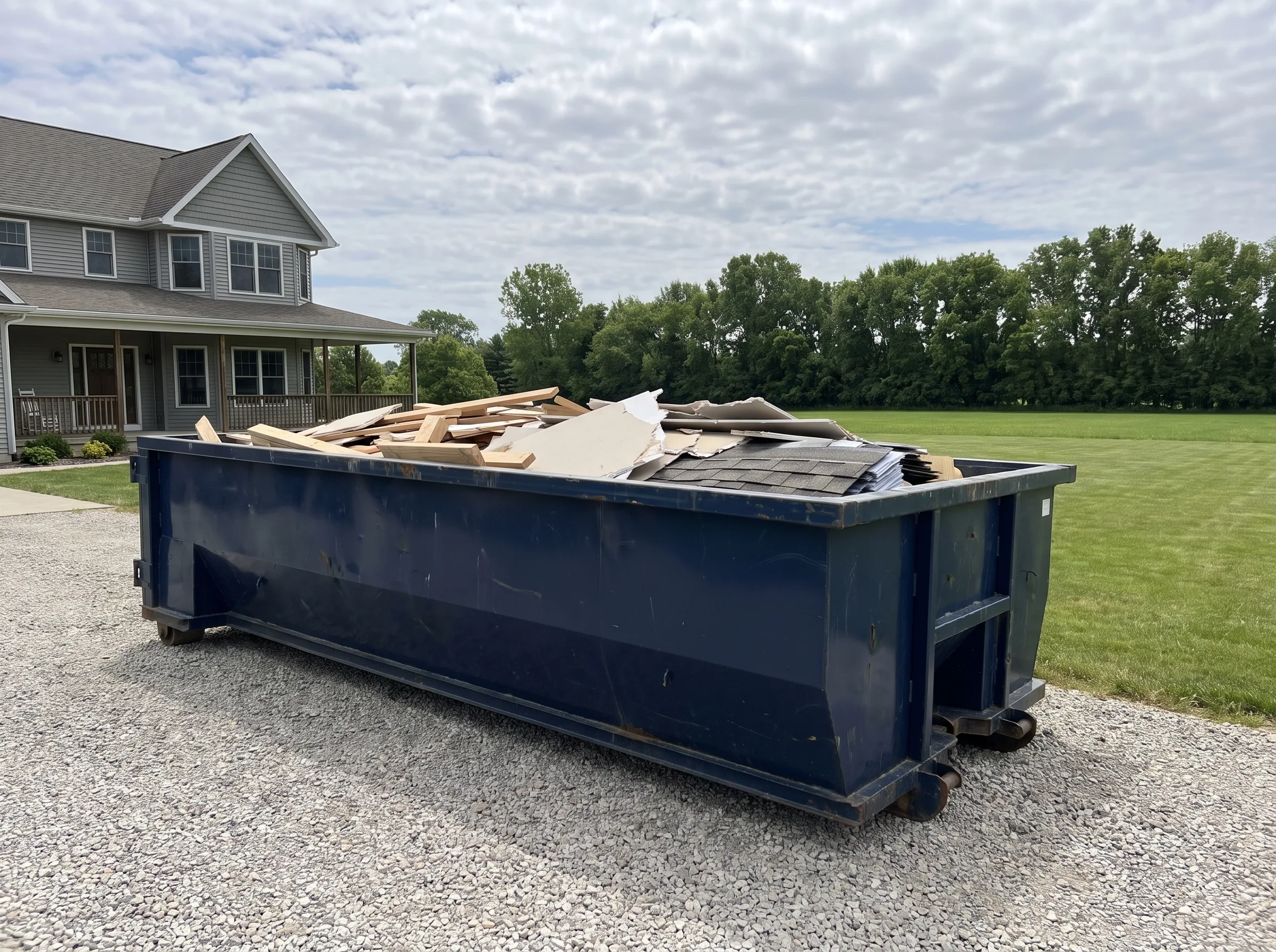Roll-off dumpster being loaded in Jackson County, MO